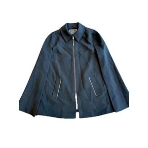 NWOT Melanie Lynn XS Black Cape Coat Viscose Blend Full Zipper Lined Old Money